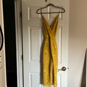 Golden yellow and floral spaghetti strap wide leg jumpsuit-Large